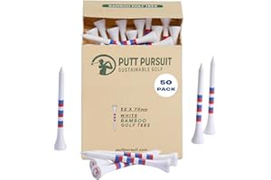 PUTT PURSUIT Golf Tees - 7cm/ 70mm Bamboo Golf Tee - Biodegradable Golf Tees Wooden - Strong & Sustainable Bamboo Tees - Golf Gifts for Men - Golf accessories for men - Tee in Multiple Colours in 50 & 25 Packs