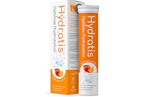 HYDRATIS - Pastilles Effervescentes Pêche - Optimise l'Hydratation - Riche en Minéraux - Faible en Sucre - Goûts Légers - Sport, Crampes, Récupération - 20 Pastilles