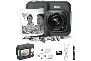 Kinderkamera Sofortbildkamera 1080P Sofortbildkamera Kinder Schwarz | für 4 5 6 7 8 9 10 J