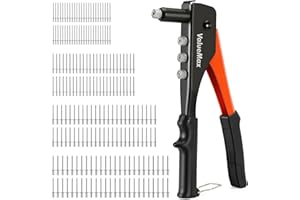 VALUEMAX Pince à Rivets 4 en 1 avec 200 Rivets, 4 Têtes Remplaçables 2,4mm-3,2mm-4,0mm-4,8mm, Riveteuse Compacte pour Métal, Plastique, Bois