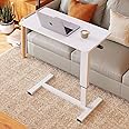 CENXI Overbed Bedside Table with Rolling Wheels 80x40x90cm C Shape Side Table Adjustable Height Hospital Bed End Table Sofa Large Laptop Side Table for Couch, Living Room (White)