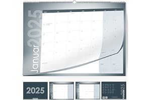 E&G KLASSE Kalendarz ścienny kalendarz miesięczny 2025 w kolorze niebieskim/zielonym A4 z dniami świątecznymi i planem wakacyjnym/przeglądem wakacji, dużo miejsca do opisywania miesięcy, biznesowy, rodzinny,