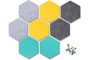 Yoillione Pin Board Hexagon Felt Board Tiles Self Adhesive Notice Board for Home and Office, Grey Bulletin Board Sticky DIY Memo Boards for Wall Hecorative with 20 Push Pins (Colourful A)