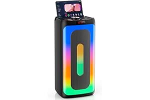 HWWR Karaoke Maschine mit 2 Mikrofones, großer Tragbaren Bluetooth Karaoke Lautsprecher mit Diaco Licht, Karaoke Anlage für Hausparty, PA-System, Partybox Unterstützt TF Karte/USB/AUX-in
