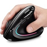 Uineer Rechargeable Bluetooth Vertical Mouse, Silent, RGB, Lightweight | Rechargeable Wireless Ergonomic Mouse with Bluetooth