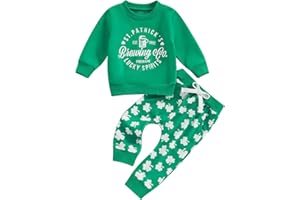 XIXIMAON Baby Boys Girls 2pcs Green Tracksuit Set Clover Rainbow Print Long Sleeve Sweatshirt Top Pants Set Toddler Kids Clothes Jogger Set