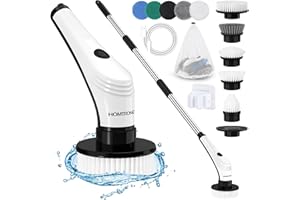 ‎HOMTRONICS Homtronics Elektrische Reinigungsbürste, [wiederaufladbar] Elektrische Bürste mit 10 Austauschbaren Bohrbürstenköpfen, IPX8 Wasserdicht Electric Spin Scrubber für Bad, Fenster, Fliesen, Auto, Schwarz