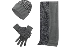 IHCEMIH Juego de gorro, guantes y bufanda para mujeres y hombres, gorro de punto suave y cálido, calentador de cuello largo, manoplas elásticas 3 en 1, accesorios de invierno, juego térmico grueso