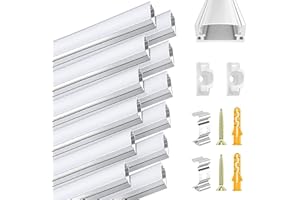 Pasun LED Profile, 12Pack 3.3 ft U-Shaped LED Channel System LED Diffuser, LED Strip Light Cover, LED Channels with LED Diffused Strip, End Caps, and Mounting Clips for LED Strip Light Installations