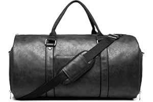 BOLOSTA Carry on Garment Bags for Travel Leather Garment Duffle Bag Convertible Mens Suit Travel Bags with Shoe Compartment,Waterproof,Perfect for Business Travel/Husband Gifts, Black,