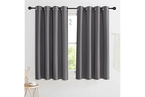 KGORGE Zasłony zaciemniające, krótkie, okienne, szare, nieprzejrzyste, 145 x 140 cm (wys. x szer.), zasłony termiczne na przelotkach, nieprzejrzyste, zestaw 2 sztuk