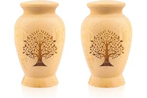 TOGHPUW Kleine Urnen für Asche, Asche, Holzurne, kleine Urne für Erwachsene, Andenken, männlich, weiblich, Haustier, Hund, Katze, Asche (Baum des Lebens, 2 Stück)