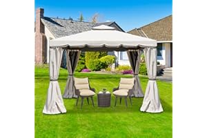 YELLOWSHOP. Yellowshop - Gazebo in alluminio da Giardino con zanzariere e Teli antipioggia richiudibili Beige - Fortaleza (Mt 3x3)