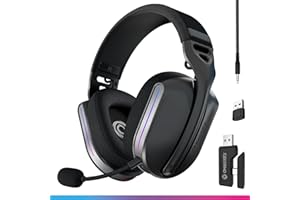 Oniverse Casque Gaming sans Fil Compatible PS5 PS4 Switch PC Mobile, Casque Gamer léger LED Faible Latence 2.4GHz ou Bluetooth, Batterie 33h, Son virtuel 7.1, Double Micro - Polaris (Noir)