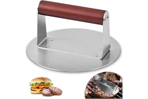 Pmueuff Smash Burger in Acciaio Inossidabile per Casa/Griglia, Pressa per Hamburger Lavabile in Lavastoviglie con Manico in Legno, 6,3 Pollici/Ø 16 cm