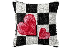 DATOU Liebe Herz Kissenbezüge Kissen Knüpfkissen Zum Selber Knüpfen Kissen Sofa-Sitzbezug Kreuzstich Mit Bedruckter Leinwand Für Kinder Erwachsene Anfänge(Size:42cm/16.5in,Color:2)