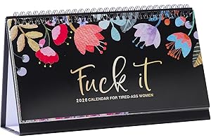 RUNMEIHE Fuck It Desk Calendar 2026, Funny Novelty Monthly Desktop Calendar for Tired-Ass Women, Twin Wire Spiral Binding Thick Pape Sweary Calendar for Home Office Academic (Long)