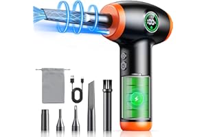 ISEYOU Compressed Air Duster, 3-Speed Adjustable Air Blower, Powerful Max 90000 RPM, Smart LED Light and Power Display, Rechargeable Air Cleaner for PC, Laptop, Keyboard, Car, Includes 5 Nozzles