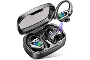 POOUNUR Cuffie Bluetooth Sport, Auricolari Bluetooth con HD Mic Stereo, 50Ore Stereo Cuffie Wireless con Ricarica Rapida USB-C, IP7 Impermeabile Cuffiette Bluetooth, Display LED, Cancellazione Rumore Nero