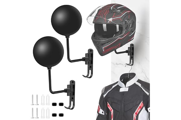 Jeebel Support de Casque Moto, Porte de Casque Mural de Rotation 180° Affichage avec Double Crochet Suspension pour Rangement Exposition Décorative de Casques de Moto Vélo Baseball