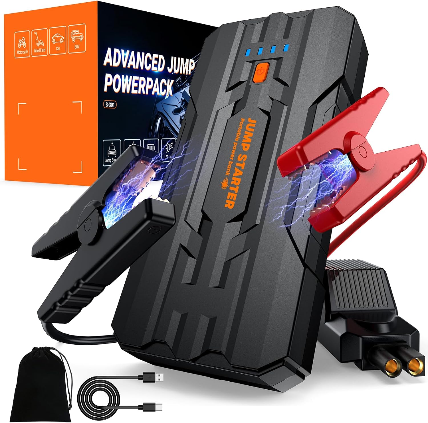 JDMCAR Jump Starter Power Pack - 4000A Portable Car Battery Booster Jump Starter for 12V Vehicles and Motorcycles,Car Accessories Power Bank with Jump leads and LED Light,Upgrade