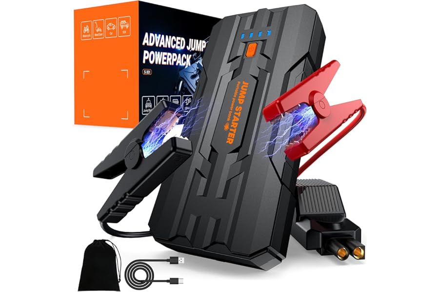 JDMCAR Jump Starter Power Pack - 4000A Portable Car Battery Booster Jump Starter for 12V Vehicles and Motorcycles,Car Accessories Power Bank with Jump leads and LED Light,Upgrade
