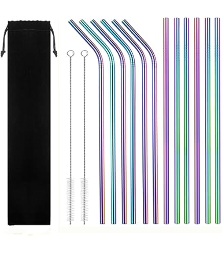 Pailles Cocktail Design 6 Pailles Réutilisables Avec Cuillères Intégrées - Inox 304 - Idéal Cocktails Et Boissons Paille De Fer