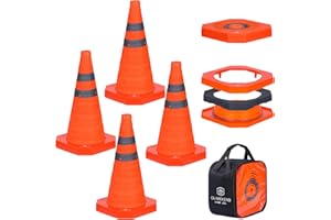 GUARDLEAD Cônes de sécurité avec Base lestée de 45cm signalisation Pliables - Cônes d'avertissement d'urgence - pour stationnement de Route et Construction (4, 45cm)