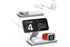 Voomy Ładowarka indukcyjna 3w1 15W, stacja ładowania bezprzewodowego do smartfona, smartwatcha i słuchawek - składana stacja ładująca - szybkie ładowanie bezprzewodowe (Biały)