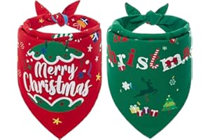 BINGPET Christmas Dog Bandana 2 Pack - Soft and Durable Pet Scarfs Adjustable Cute Triangle Bibs Kerchief for Dogs and Cats