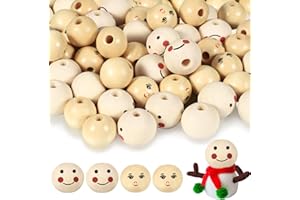 Jostift 60 Stück Lächeln Gesicht holzperle, Holzperlen mit Gesicht, 20mm Holzperlen holzköpfe mit gesicht, Lächelnde Gesicht Holzperlen, holzkugeln mit loch, holzperlen mit gesicht sorgenwürmchen