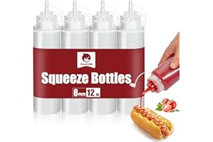 OAMCEG 8 Stück Squeeze Flaschen - 350ml 12oz Durable Condiment Kunststoff Squeeze Squirt Bottle mit diskreten Messungen, Würzpressflaschen für Ketchup BBQ Saucen Sirup Gewürze Dressings, BPA frei