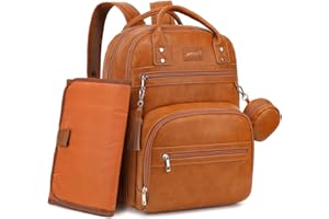 ROSEGIN Vegan Leather Baby Changing Bag Backpack, Large Waterproof Nappy Baby Bag for Mum & Dad – Multifunction Diaper Bag with Changing Mat, Buggy Clips & Dummy Holder