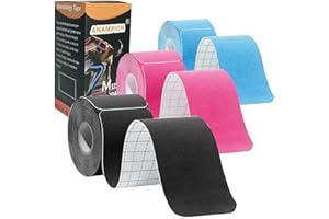 ANAMPION Kinesiology Tape Precut (3 Rolls,60 Strips) Waterproof Sports Tape for Athletes Physio Elastic Tape Pain Relief Adhesive for Muscles Shin Splints Ankle Knee & Shoulder 5m(Mix Color)
