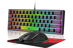 LexonElec K61-60% Tastiera e Mouse da Gaming con Retroilluminazione RGB, Mini compatta 62 Tasti meccanica Tatto qwerty ​- 6400 dpi led Topo Ultraleggera cavo flexible per Win Mac PC Laptop Tablet