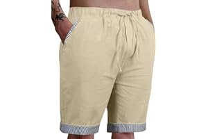 YAOHUOLE Mens Cotton Linen Shorts Casual Loose Fit Drawstring Summer Beach Shorts with Pockets