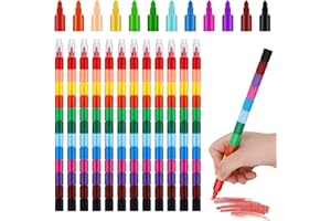 AUXSOUL 12 Stück Stapelbare Wachsmalstifte Set, Baustein Buntstifte, Stapelbare Buntstifte, Farbwechselstift, Regenbogenstifte,12 Farben Malen ​Buntstifte für kinder Geburtstag Gefälligkeiten