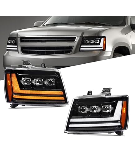 AKKON - Fits 2007-2014 Chevy Tahoe Suburban 1500 Dual Halo Projector Black Smoked Headlights Led C Tube Drl Tail Light