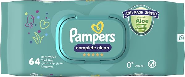 Pampers Complete Clean Baby Wipes, Aloe Vera, with 0% Alcohol, 64 Wipe Count