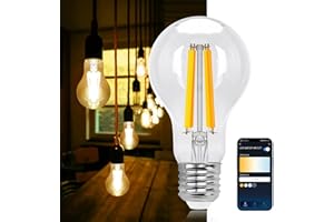 Aigostar Lampadine Smart WiFi E27 Alexa Lampadine Vintage A60 6W Edison Lampadina WiFi Dimmerabile 2700K-6500K, Controllo Remoto tramite APP, Compatibile Con Alexa, Google Home, Trasparente 1 Unità