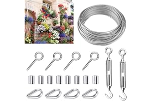 STCRERAG 19 Pcs Catenary Wire Kit, 15m Wire Rope Garden with Stainless Steel Turnbuckle Eye Bolts Wire Tensioner Sleeves Wire Wire Fence Roll Kit for Picture Wire Outdoor Light Hanging Plants Climbing