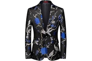 YOUTHUP Mens Embroidery Blazer Slim Fit Flowery Suit Jacket Stylish Floral Tuxedo Jackets