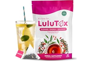 ‎LULUTOX LULUTOX Detox Tee zum Abnehmen – Natürliche Kräutermischung mit Löwenzahn, Ginseng & Ingwer – Unterstützt Abnehmziele, Verdauung, Blähungen & Wohlbefinden in den Wechseljahren – Vegan (28 Teebeutel)