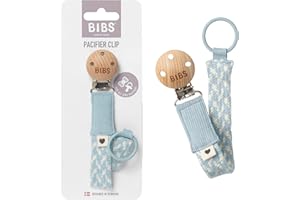 BIBS Pacifier Clip. Cordon de tétine. Coton biologique. Conception danoise. 100% coton biologique, Taille unique, Baby Blue/Ivory
