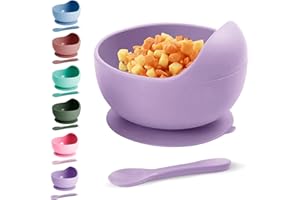 Xabono Baby Plates with Suction BPA Free Suction Plates for Baby Easy to Wash Suction Bowls for Baby and Silicone Baby Spoon Ejoyable Desing Baby Bowls First Food (Purple)