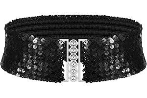 GEYOGA Cinturón de Lentejuelas Ancho Grueso Elástico con Hebillas de Metal