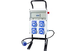 ELETTROWATT - Quadro Elettrico di Distribuzione Industriale da Cantiere ASC Portatile su cavalletto - 4 Prese 220V 16A IP67 - Pulsante di Sicurezza a Fungo - Quadro Monofase 16A Con Supporto d'Acciaio