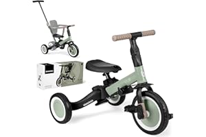 KIKKA BOO KikkaBoo FLIP, Triciclo Evolutivo de Bebé 5 en 1, Bicicleta con o sin Pedales, Ajustable y Transformable, Verde Militar, Desde 1 Año Hasta 5 Años