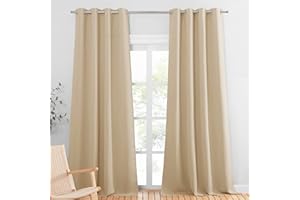 PONY DANCE Termiczne zasłony zaciemniające, para gładkich zasłon okiennych, przyjemna tkanina gotowa do montażu, do salonu, szer. 140 cm x dł. 240 cm, żółto-beżowe