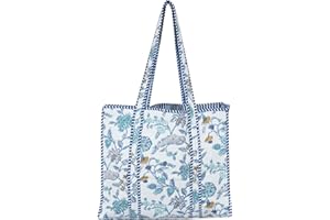 SCORPIONBLISS Indian Cotton Quilted Tote Bag Women shoulder Bag Carry, shopping Beach Bag Summer Holiday Essentials Shopping Travel Bag with Pockets Handbags for Women